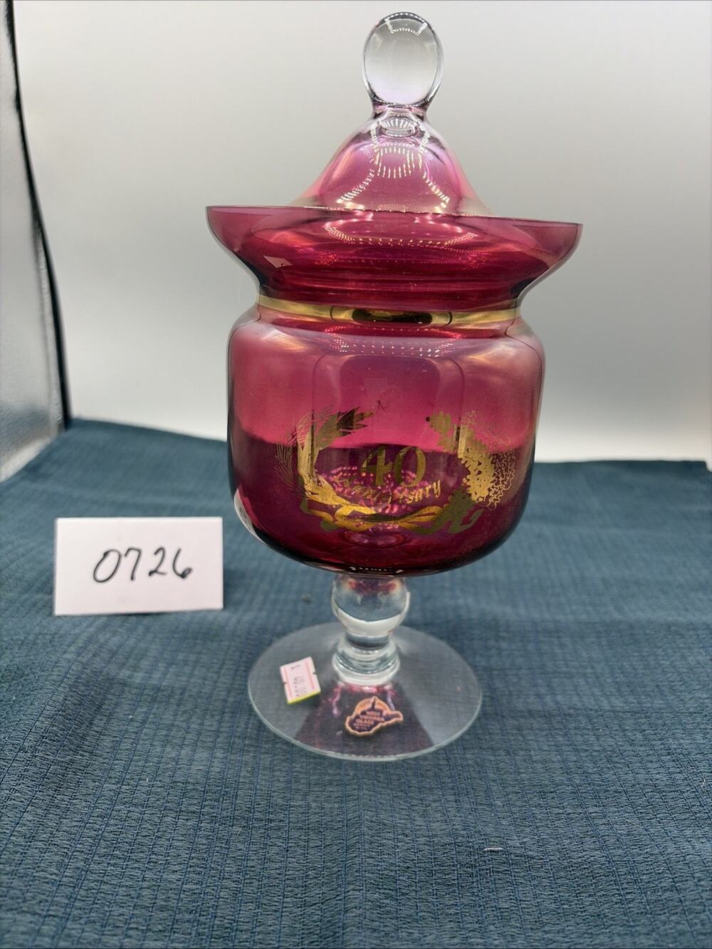 VINTAGE WESTON WEST VIRGINIA RUBY RED GLASS CANDY JAR 40TH ANNIVERSARY
